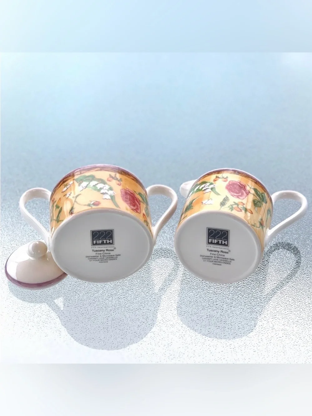 222 Fifth Tuscany Rose Cottagecore Fine China Cream and Sugar Set
